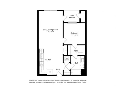 Floor plan for 1 bed, 1.5 baths, 1578 sqft